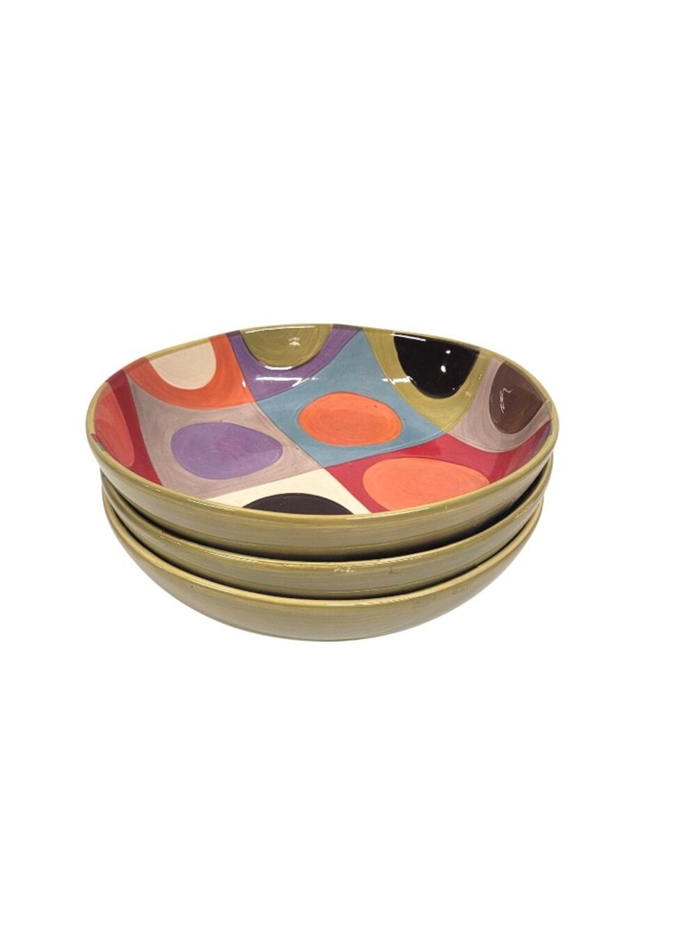 Pier 1 Imports Urban Dots Set 3 Coupe Soup Bowls 8'' Retired Earthenware